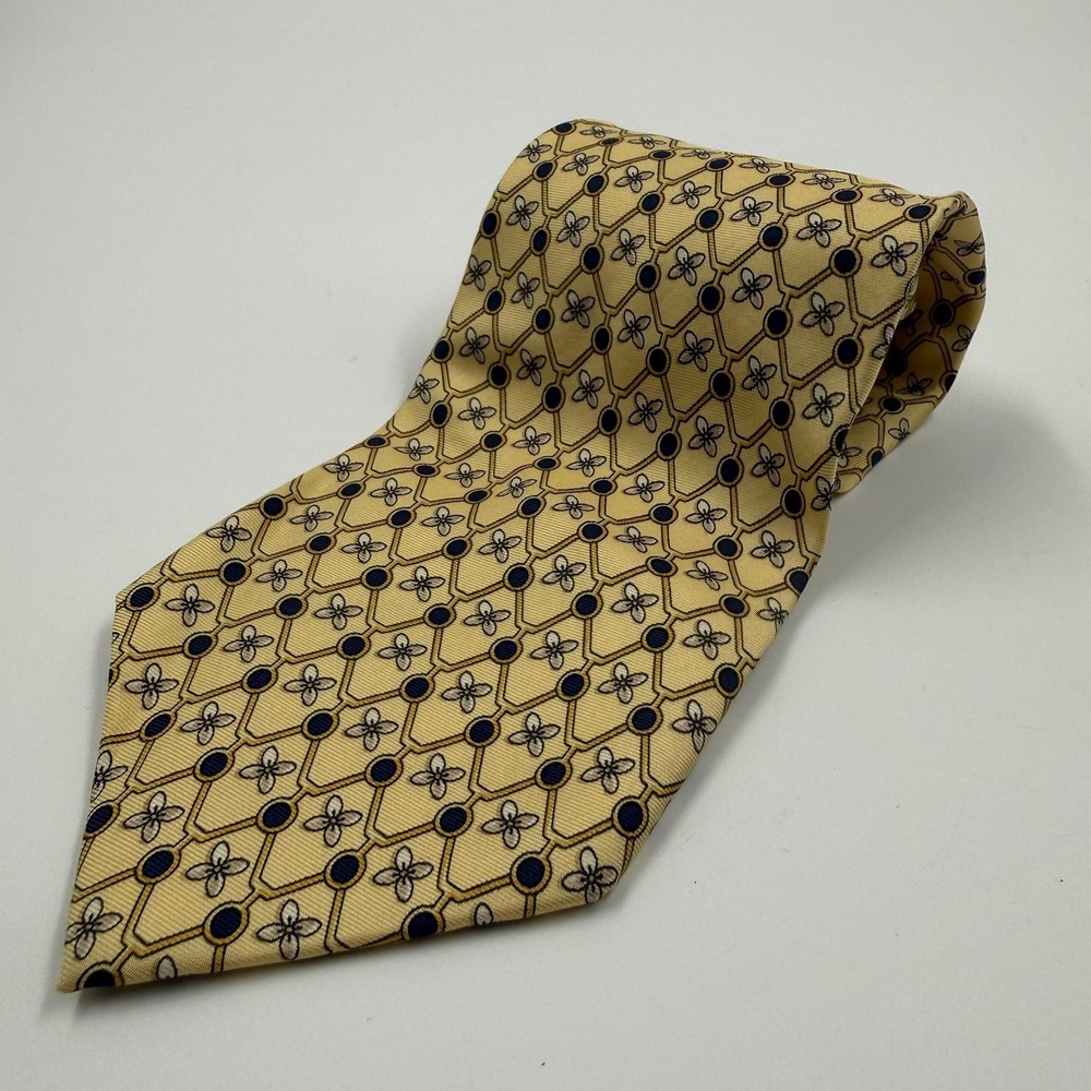 Paolo Gucci Tie Mens One Size Yellow Geometric Logo Print Made In Italy Silk